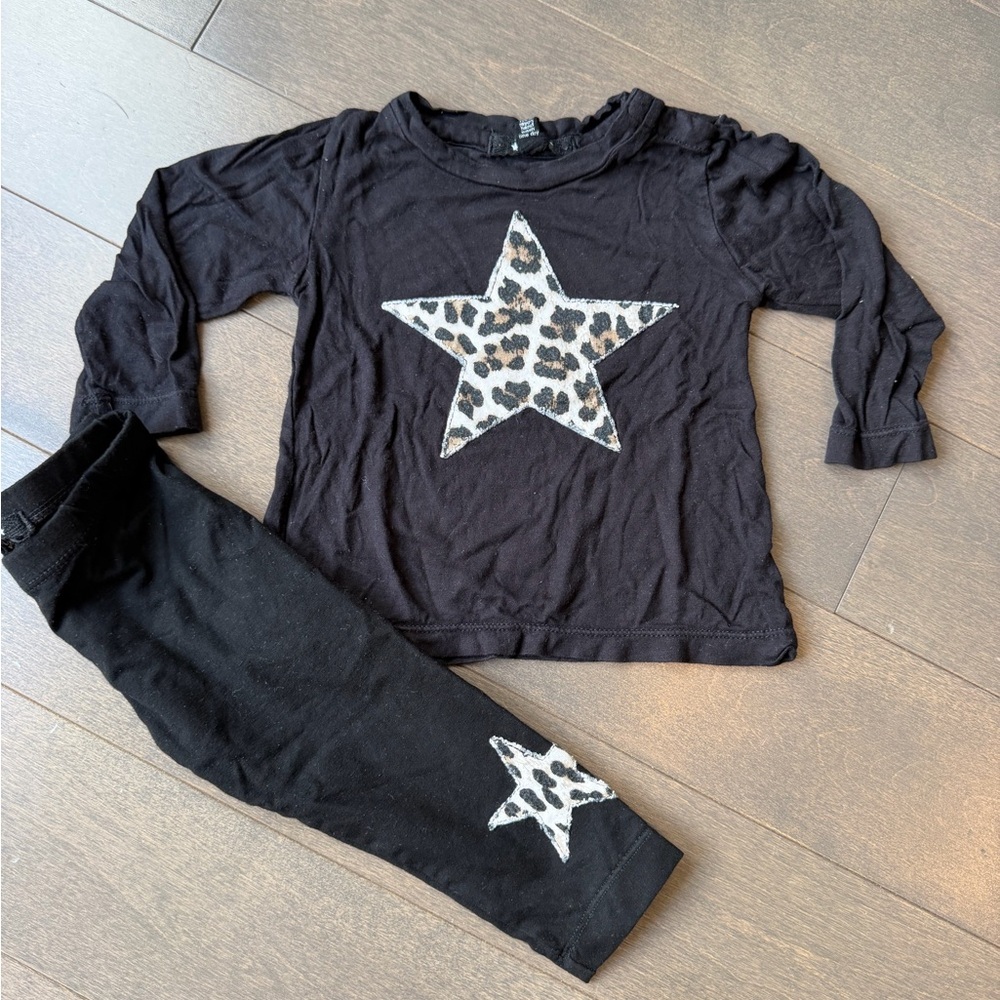 Flowers by Zoe Black Two-Piece Star Leopard Print Kids Matching Set